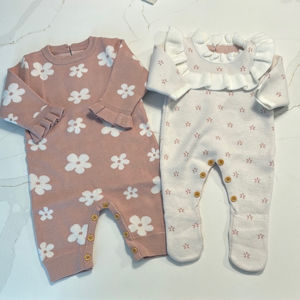 Floral Pink and White Kids One Pieces
